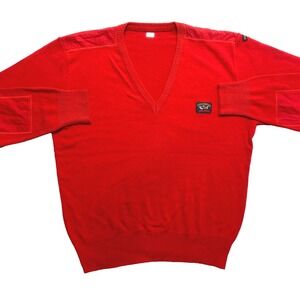 Paul & Shark Sweater Mens Medium Red Wool Blend V-Neck Elbow Patches Yachting